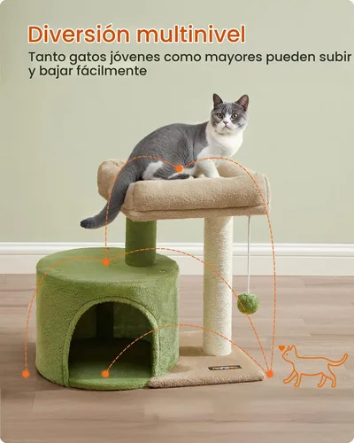Vista 3 de Feandrea Árbol para gatos, torre pequeña para gatos de 18.5 pulgadas, verde Verde hierba + marrón camello