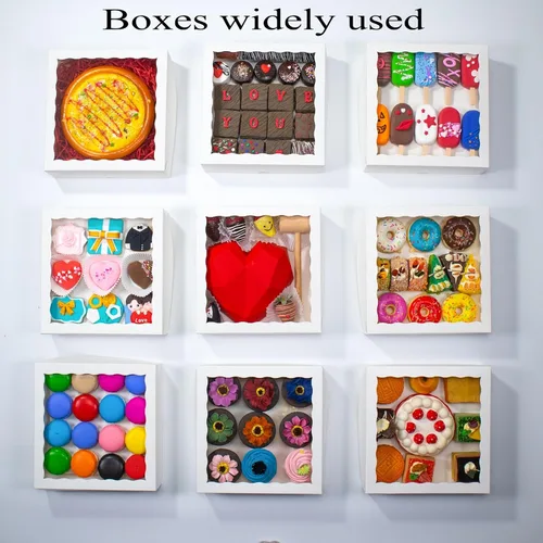 Vista 6 de RomanticBaking 14 cajas de panadería de 9 x 9 x 2.5 pulgadas con ventana para pastel, corazón quebradizo, fresas cubiertas de chocolate, galletas