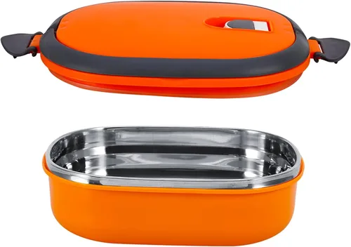 Vista 9 de ZJchao Fiambrera térmica para alimentos calientes, de acero inoxidable, portátil, calentador de alimentos naranja (una sola capa)