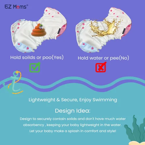 Vista 4 de EZ Moms Baby Swim Essentials Bundle - 2 Pack Reusable Swim Diapers and 2 Pack Toddler Arm Floaties (30150 LBS) Set, Large Size Snap Adjustable