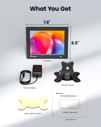 Vista 9 de Eyoyo Monitor de cámara de seguridad de 8 pulgadas, 1024 × 768 4:3 mini pantalla LCD CCTV Monitores pantalla con HDMI VGA BNC AV USB, monitor