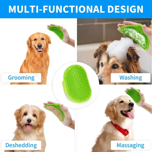 Vista 4 de Cepillo de aseo para perros, champú para mascotas, cepillo de baño con mango de bucle ajustable para aseo de pelo corto y largo, gatos y perros, 2