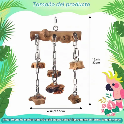 Vista 2 de DBNESS Juguetes para pájaros para loros, bloques de madera dura de madera duradera con acero inoxidable para colgar, juguete masticable natural