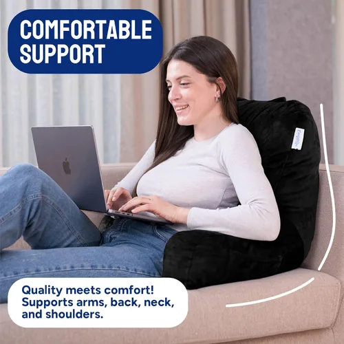 Vista 3 de ComfortSpa - Almohada de lectura para cama tamaño adulto, almohada de respaldo con brazos, bolsillos y funda lavable; Úsela como almohada de cama