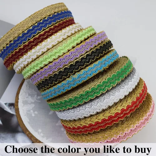 Vista 6 de Cinta de encaje dorada de 13 yardas, borde metálico para costura, manualidades, accesorios de ropa (borgoña)