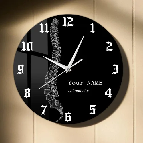 Vista 10 de Reloj de pared personalizado de 12 pulgadas, para terapeuta de columna vertebral, negro, redondo, analógico, sin tictac, sin alarma, adulto, unisex