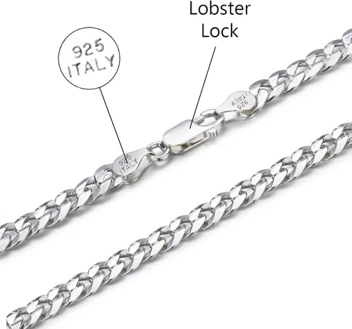 Vista 2 de Savlano Collar de cadena de eslabones cubanos de plata de ley 925 de 0.098in para hombres y mujeres, hecho en Italia, viene en caja de regalo