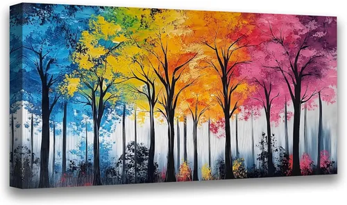 Vista 11 de Cuadros de bosque azul para pared, arte de pared para sala de estar, dormitorio, bosque impreso para decoración del hogar, arte abstracto de niebla