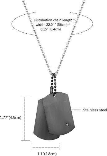Vista 3 de Cupimatch Collar con colgante de doble etiqueta de perro de acero inoxidable estilo ejército para hombre con cadena de 22 pulgadas, plata