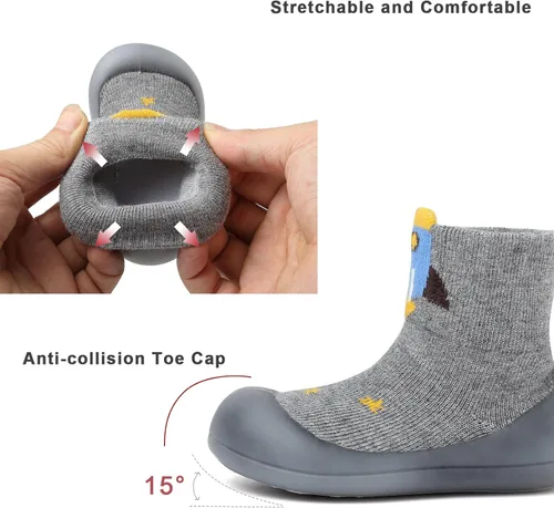 Vista 4 de Zapatos de calcetín para bebé, suela de goma suave, antideslizante, para interiores, para bebés, niños y niñas, zapatos de entrenamiento