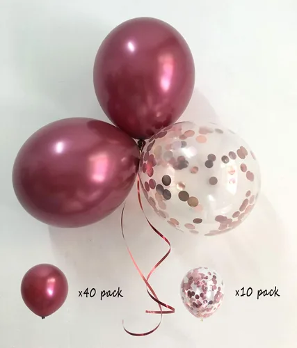 Vista 3 de Globos metálicos burdeos y globos de confeti de oro rosa para decoraciones de aniversario de boda granate (oro rosa borgoña)