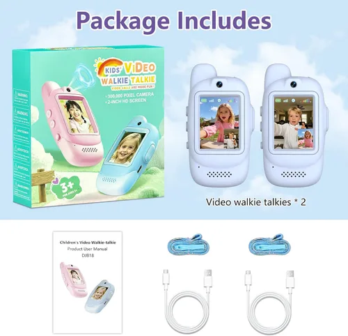 Vista 9 de Walkie Talkies de video para niños, paquete de 2 walkie talkies de video recargables, cámara HD, cambiador de voz, para diversión familiar, Azul