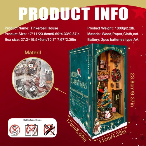 Vista 2 de Kit de rincón de libros de bricolaje, decoración de estantería de librería, rompecabezas de madera 3D con LED, regalo de Halloween, Navidad