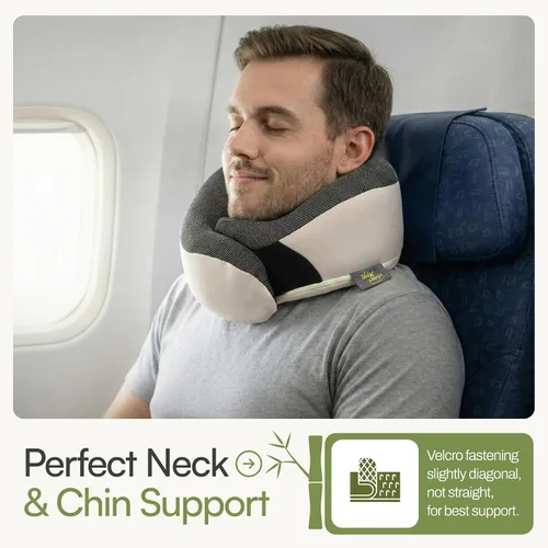 Vista 3 de Almohada de viaje para el cuello para aviones, almohada de viaje de espuma viscoelástica de 360° para vuelos largos, espuma viscoelástica de carbón