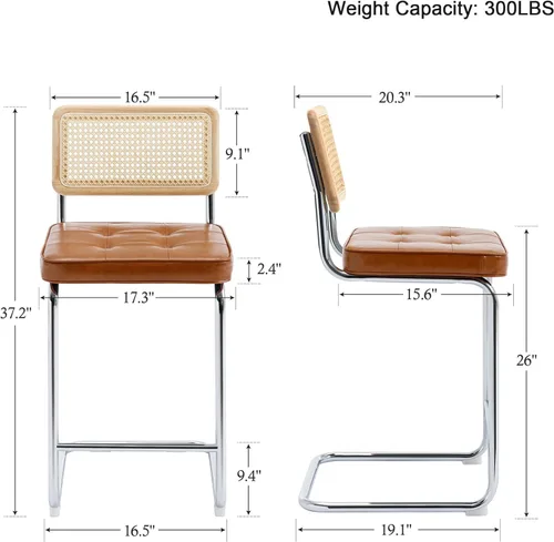 Vista 2 de ONEVOG Juego de 3 taburetes de bar de 26 pulgadas de altura de mostrador para cocina, modernas sillas tapizadas de ratán de mediados de siglo