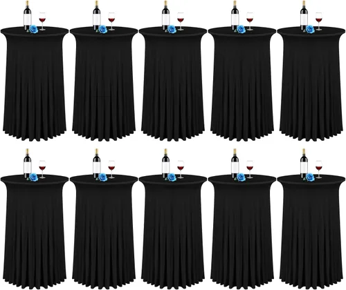 Vista 13 de fani Paquete de 6 faldas redondas de 32 x 43 pulgadas, falda de mesa de cóctel de elastano, ajustable con parte superior alta, mantel elástico