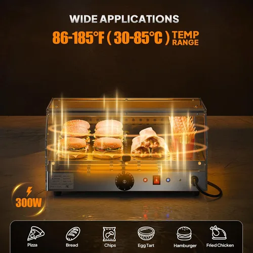 Vista 2 de ROVSUN Calentador de Alimentos Calentador de Pizza para Mostrador, Exhibidor Calentador de Alimentos Calentador de Pretzel con Iluminación LED