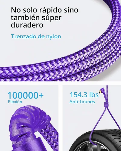 Vista 4 de MRGLAS - Cable de carga USB tipo C de 3.2 A [4 unidades, 90° y chapado en oro] Carga rápida 10+6.6+3.3+1.6FT, Right Angle Type C Charger Durable