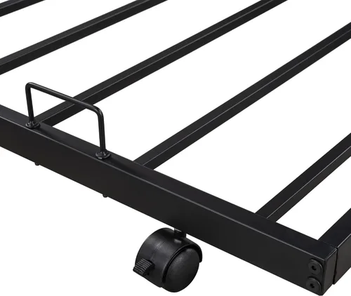 Vista 8 de Sofá cama de marco metálico de tamaño individual con ruedas extraíbles, soporte de sofá cama de listones de acero resistente para invitados, sofá