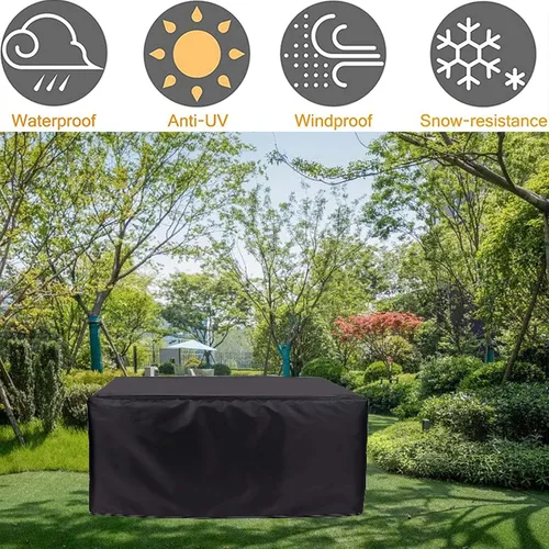 Vista 2 de Fundas negras para muebles de patio de 24 x 24 x 24 pulgadas, cubierta para muebles de exterior, impermeable, a prueba de polvo, rectangular, 420D