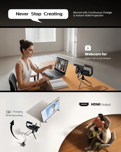 Vista 4 de Videocámara 5K, cámara de video BREGOO UHD 64MP para vlogging en YouTube con pantalla táctil giratoria de 3" 270°, cámara digital con visión Negro