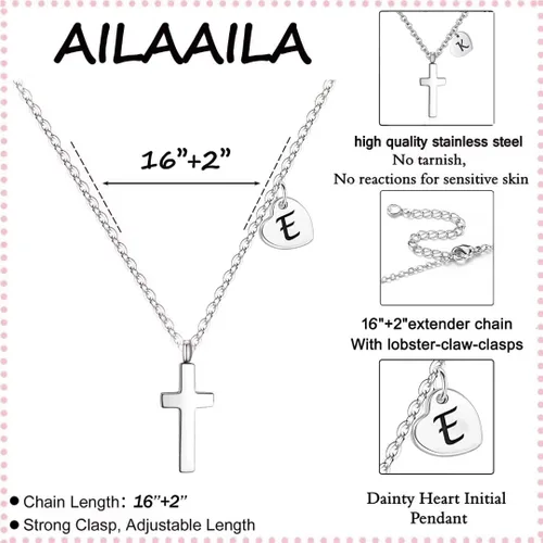 Vista 5 de Tiny Cross Necklace for Girls Heart Initial Necklace Heart Birthstone Necklace Letter Stainless Steel Pendant Jewelry First Communion Baptism