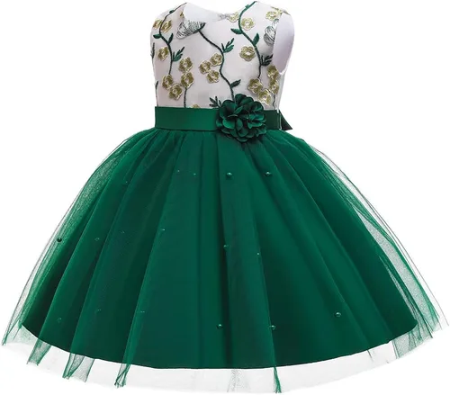 Vista 3 de 3M-9T Vestido de flores para bebé y niña, bordado, para concursos, fiestas y bodas, de encaje, de TUIJI Verde
