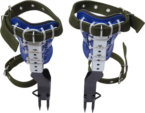 Vista 8 de Juego de picos de escalada de árboles, estacas ajustables de acero inoxidable para escalada de árboles con cinturón de arnés y correa trasera