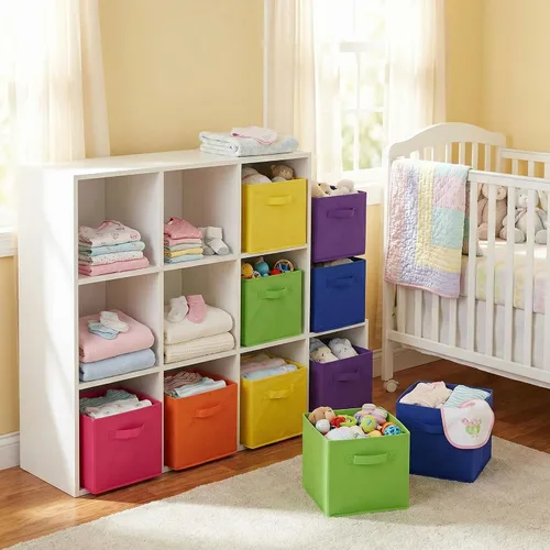 Vista 6 de Hillban 48 cubos de almacenamiento plegables de 11 pulgadas, cubos de tela a granel con doble asa, cubo organizador para armario, juguetes, aula