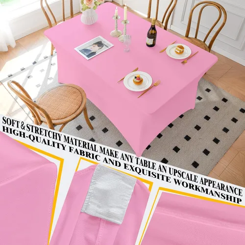 Vista 18 de Famstar Paño de Mesa Negro de 4 Pies de Elastano, Paño de Mesa Ajustado para Mesas Rectangulares, Fundas Elásticas Lavables Sin Arrugas