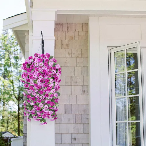 Vista 7 de INXUGAO Cestas colgantes de flores artificiales para decoración interior al aire libre, margaritas artificiales, arbustos, plantas con cestas