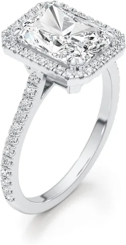 Vista 9 de Anillo de compromiso de moissanita de corte radiante de 3 quilates para mujer, en oro blanco de 14 k (G-H, VVS, 3.35 CTW), anillo de compromiso