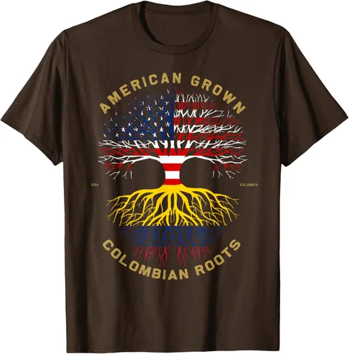 Vista 54 de Camiseta de regalo con la bandera de Estados Unidos con árbol de raíces colombianas