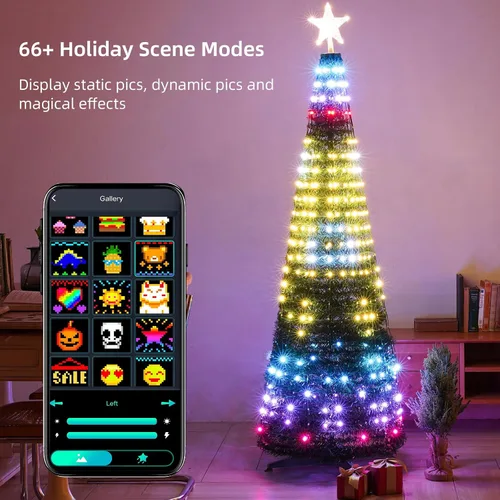 Vista 6 de Luces inteligentes para árbol de Navidad de 7 pies, 400 LED RGB + blanco, DIY 16 millones de colores y 12 modos, aplicación y control remoto