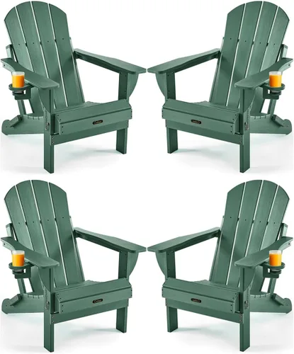 Vista 20 de Ciokea Silla Adirondack plegable con textura de madera, silla Adirondack para patio, resistente a la intemperie, silla de plástico para hoguera
