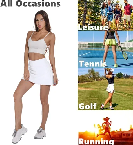 Vista 5 de XIEERDUO Faldas deportivas de tenis y golf para mujer con pantalones cortos y bolsillos, pantalón corto de cintura alta para correr