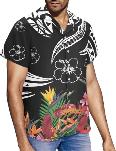 Vista 5 de AmzPrint Vestido hawaiano Luau para mujer en hibisco, elegante, casual, corto, corto, acampanado, vestido floral para invitados de boda