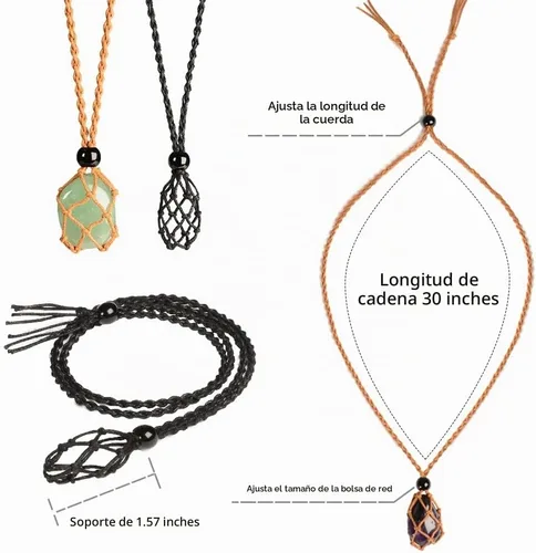 Vista 2 de Weryerker Soporte para collar de jaula de cristal de 12 piezas con cordón de collar de 1.57 pulgadas y cordón ajustable tejido a mano A-Negro