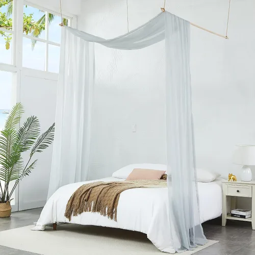 Vista 9 de Warm Home Designs Cortinas de Dosel de Cama Beige de 55 x 144 Pulgadas. Nuestras Cortinas de Cama con Dosel Individual Funcionan Muy Bien como Dosel