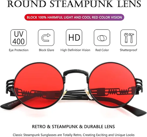Vista 5 de AIEYEZO Gafas de sol redondas steampunk Circle Lennon Hippie marco de metal lente de bloqueo UV 100