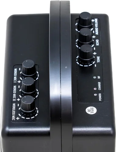 Vista 5 de HISONIC HS120BT HL Sistema PA portátil con micrófonos inalámbricos y batería recargable de litio y cable de coche Bluetooth conectado con teléfonos