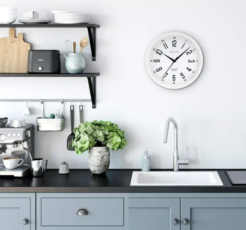 Vista 5 de Bulova Reloj de pared C5002 de precisión Movimiento de cuarzo de ultra alta precisión Marco redondo blanco moderno de gran tamaño de 12.5