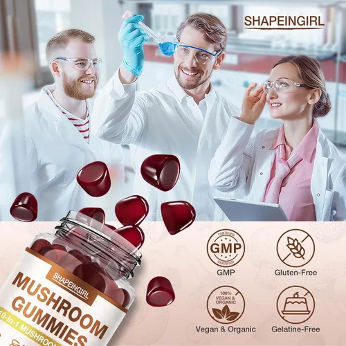 Vista 6 de Gomitas de hongos para adultos, mezcla avanzada 10 en 1, apoyo inmunológico y refuerzo cognitivo, complejo de suplementos de hongos con melena