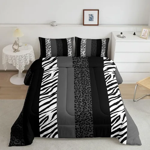 Vista 20 de Juego de edredón con estampado de leopardo para niños, tamaño individual, juego de ropa de cama de moda de piel de guepardo abstracto, decoración