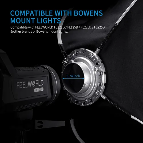 Vista 3 de FEELWORLD FSR90 - Caja de luz rectangular de 23.6 x 35.4 in para FEELWORLD FL125D FL125B FL225D FL225B y otros Bowens Mount Video Studio Light