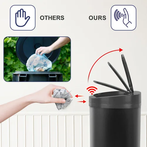 Vista 4 de Basurero de cocina con sensor de movimiento automático con tapa, cubo de basura sin contacto de 50 litros/13 galones, cubo de basura impermeable