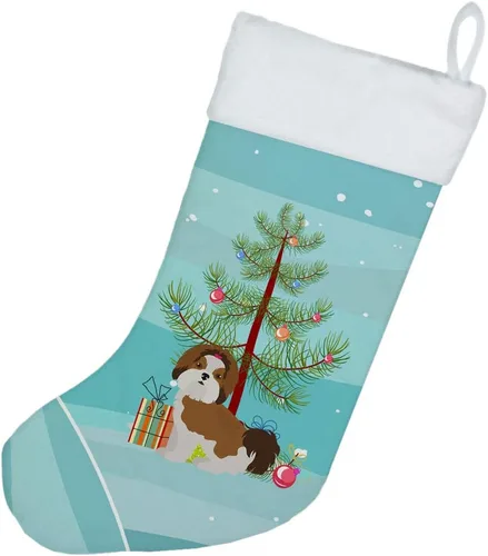 Vista 2 de Caroline's Treasures CK3459CS Imperial Shih Tzu Árbol de Navidad Calcetín de Navidad Chimenea Colgando Medias Navidad Temporada Decoración Fiesta