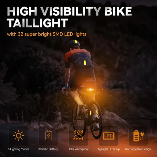 Vista 2 de Luz trasera de bicicleta con intermitentes USB recargable para bicicleta de 120 lúmenes, ultra brillantes, LED intermitentes para bicicleta, 5 modos