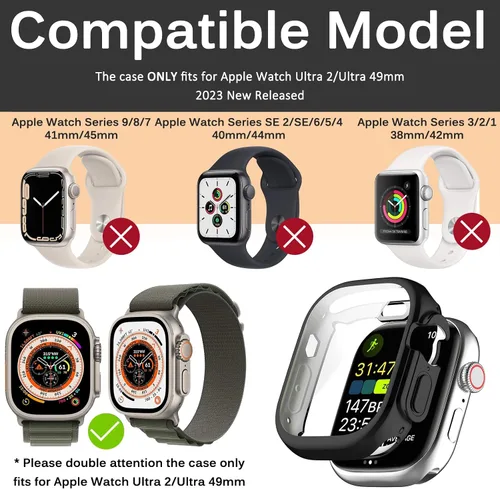 Vista 2 de Funda compatible con Apple Watch Series 3, 2, 1 de 1.496 pulgadas con protector de pantalla, cubierta dura de policarbonato antiarañazos a prueba