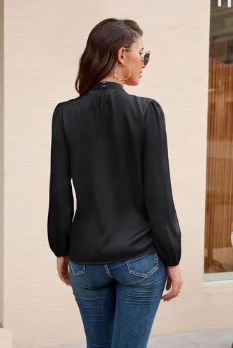 Vista 2 de GRACE KARIN Camisas de manga larga para mujer, cuello alto, blusa casual de satén para negocios, oficina, trabajo